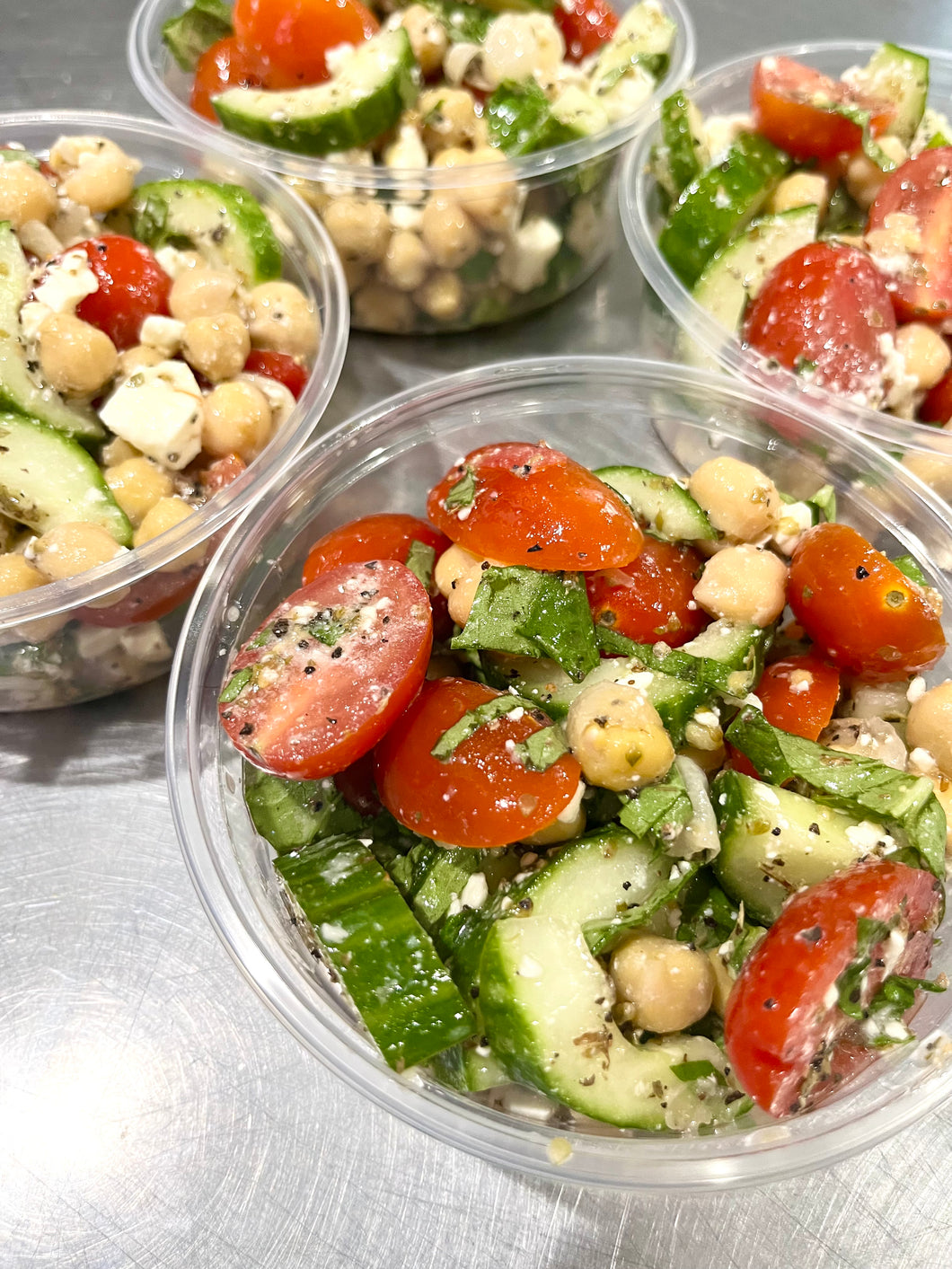 Chickpea salad with cucumbers, tomato, feta
