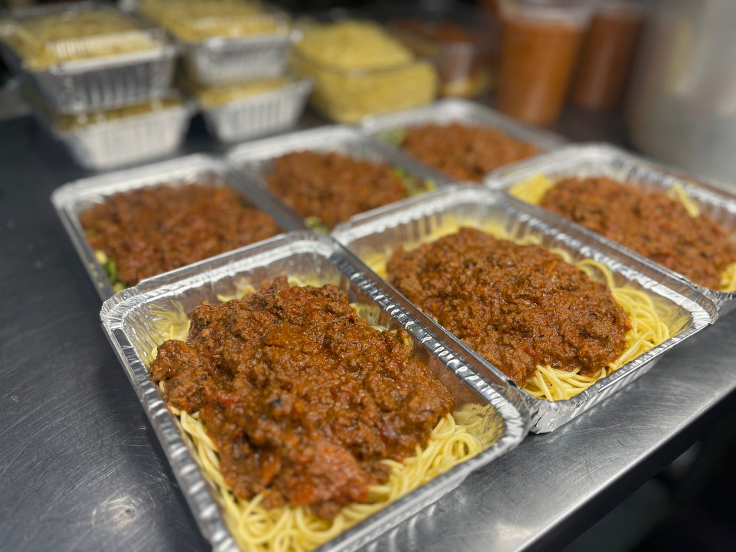Beef or lentil bolognese over pasta or zucchini noodles