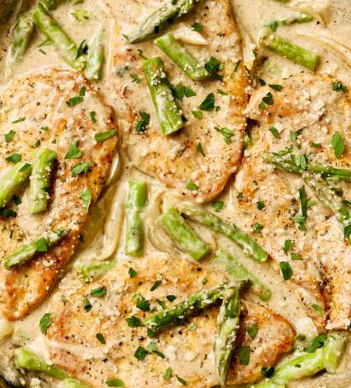 Cheesy asparagus chicken cutlets