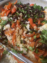 Load image into Gallery viewer, Burrito bowl (white rice, black beans, sautéed peppers and onions, salsa &amp; sour cream on the side)
