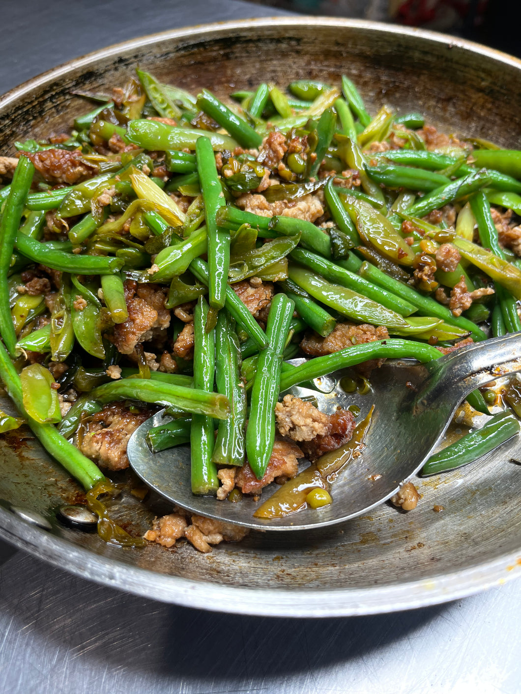 Pork stir-fry with three beans