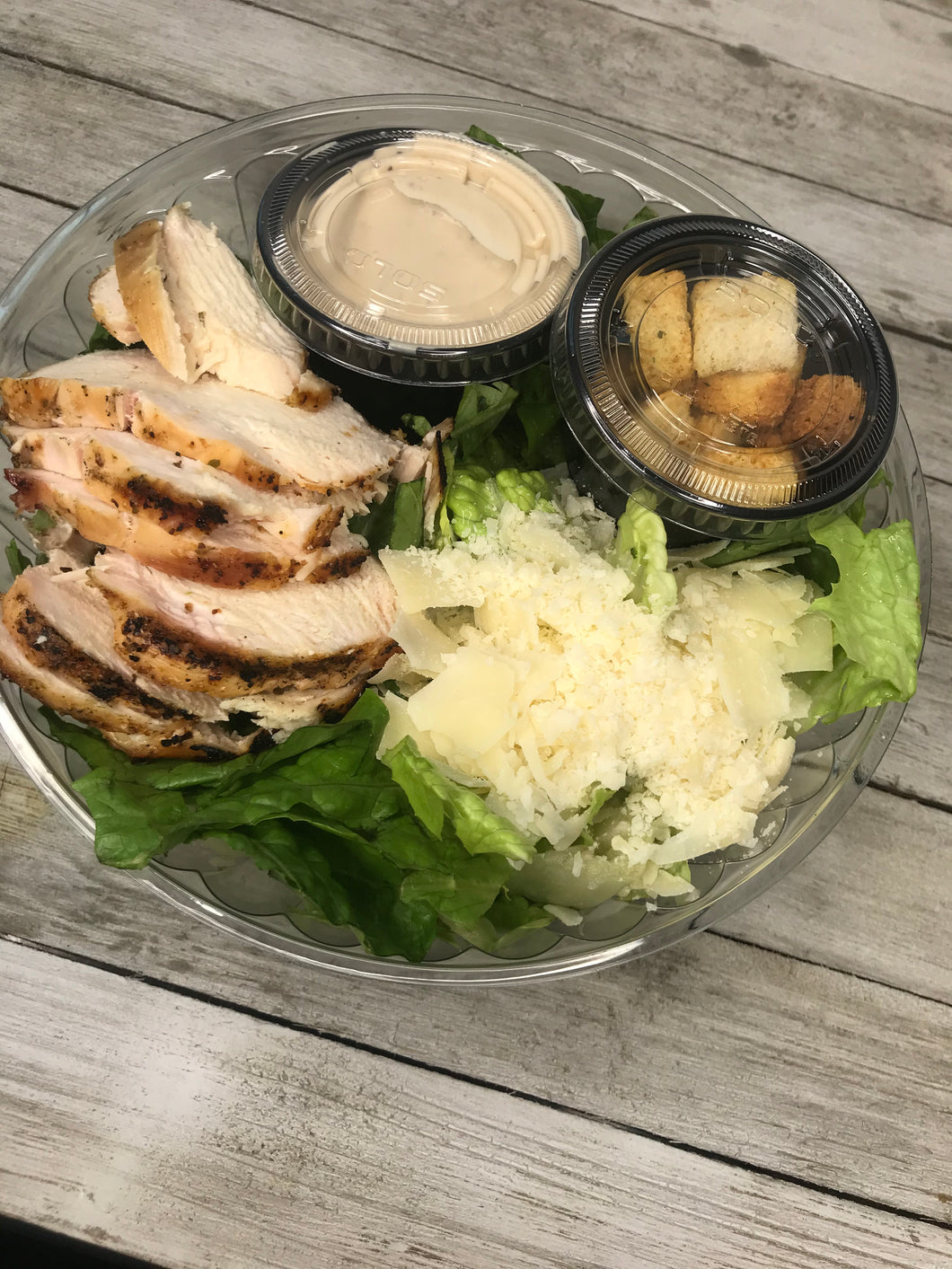 Caesar salad with grilled chicken, shrimp or roasted chickpeas