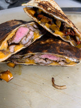 Load image into Gallery viewer, Beef, Chicken or Veggie and Refried Bean Quesadilla with Salsa
