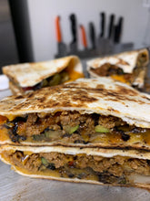 Load image into Gallery viewer, Beef, Chicken or Veggie and Refried Bean Quesadilla with Salsa
